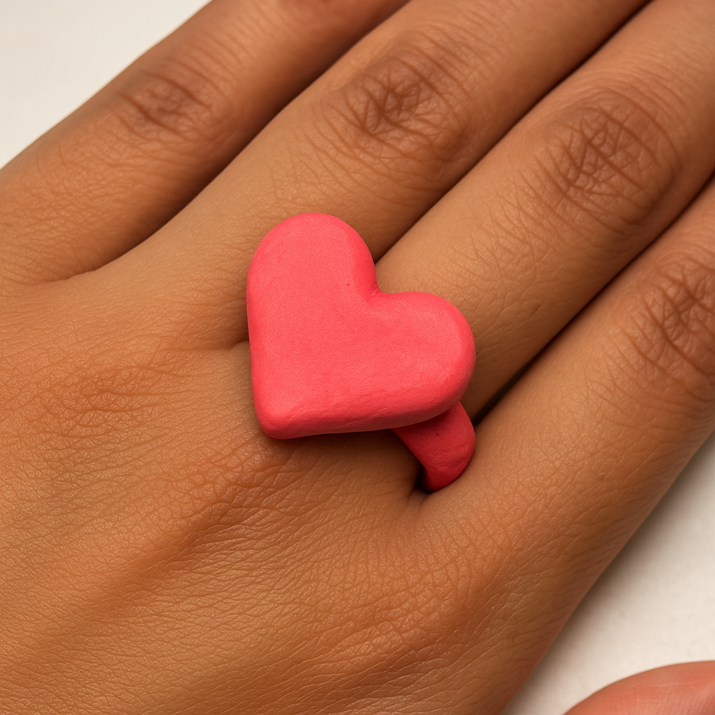 Handmade Pink Heart Ring – Clay Love Band