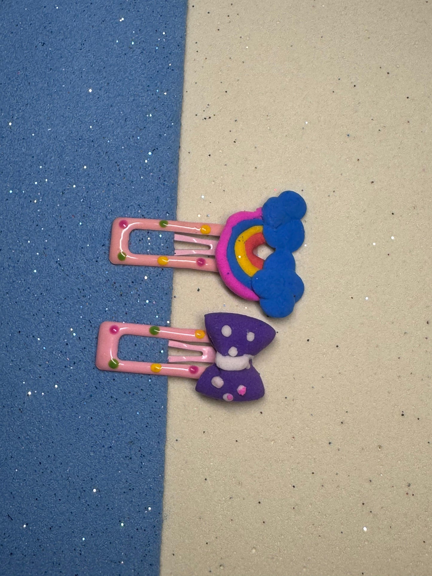 Rainbow & Bow Delight – Clay Hair Clip Set