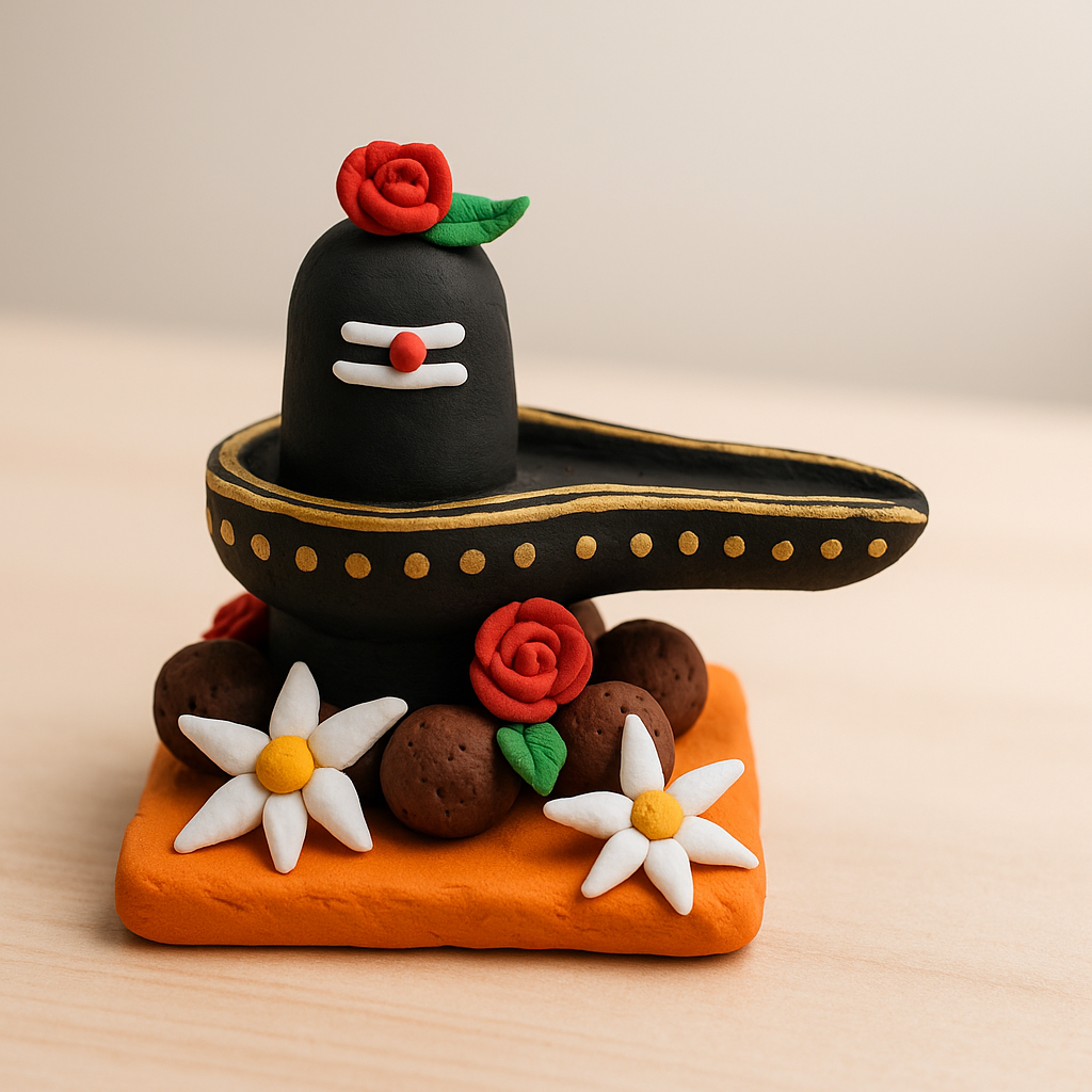 Handcrafted Clay Shivling with Floral Base – Miniature Décor Idol
