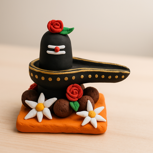 Handcrafted Clay Shivling with Floral Base – Miniature Décor Idol