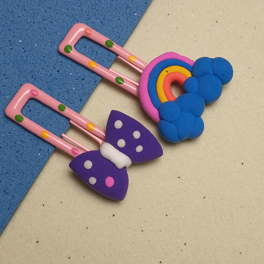 Rainbow & Bow Delight – Clay Hair Clip Set