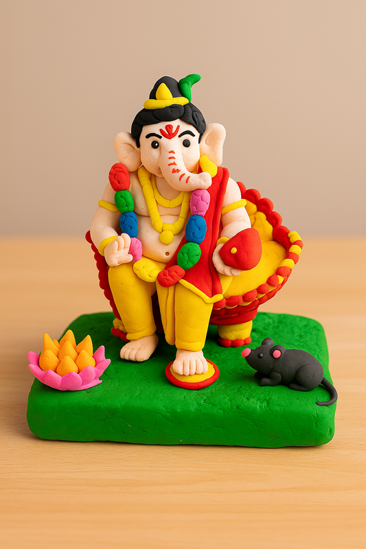 Divine Ganesha on Throne – Handmade Clay Idol