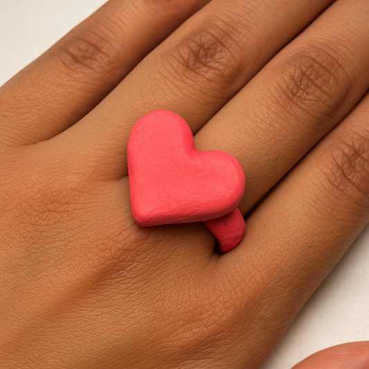 Handmade Pink Heart Ring – Clay Love Band
