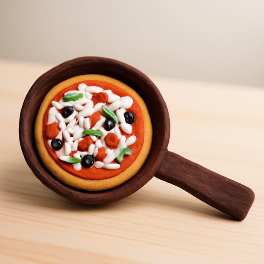 Miniature Clay Pizza in Skillet | Handmade Food Art