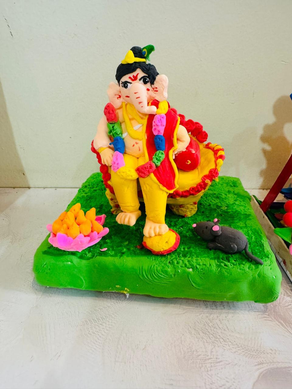 Divine Ganesha on Throne – Handmade Clay Idol