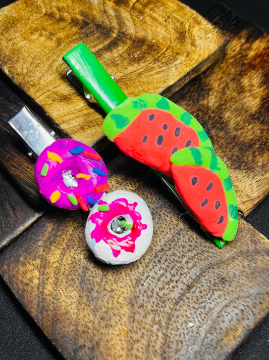 Sweet Treats Hair Clip Set – Donuts & Watermelons